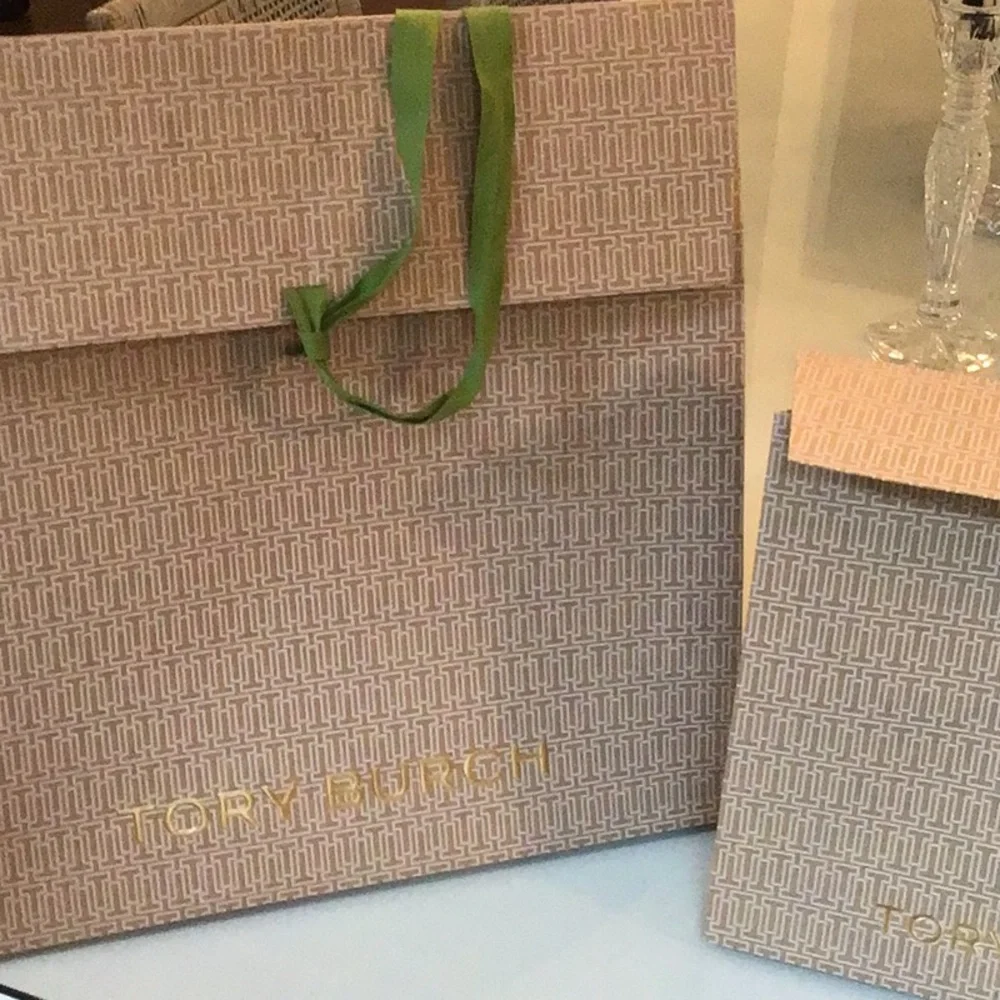 Tory Burch Geometric Print Bags with Green ribbon bundle of 2 2 - Picture 1 of 8